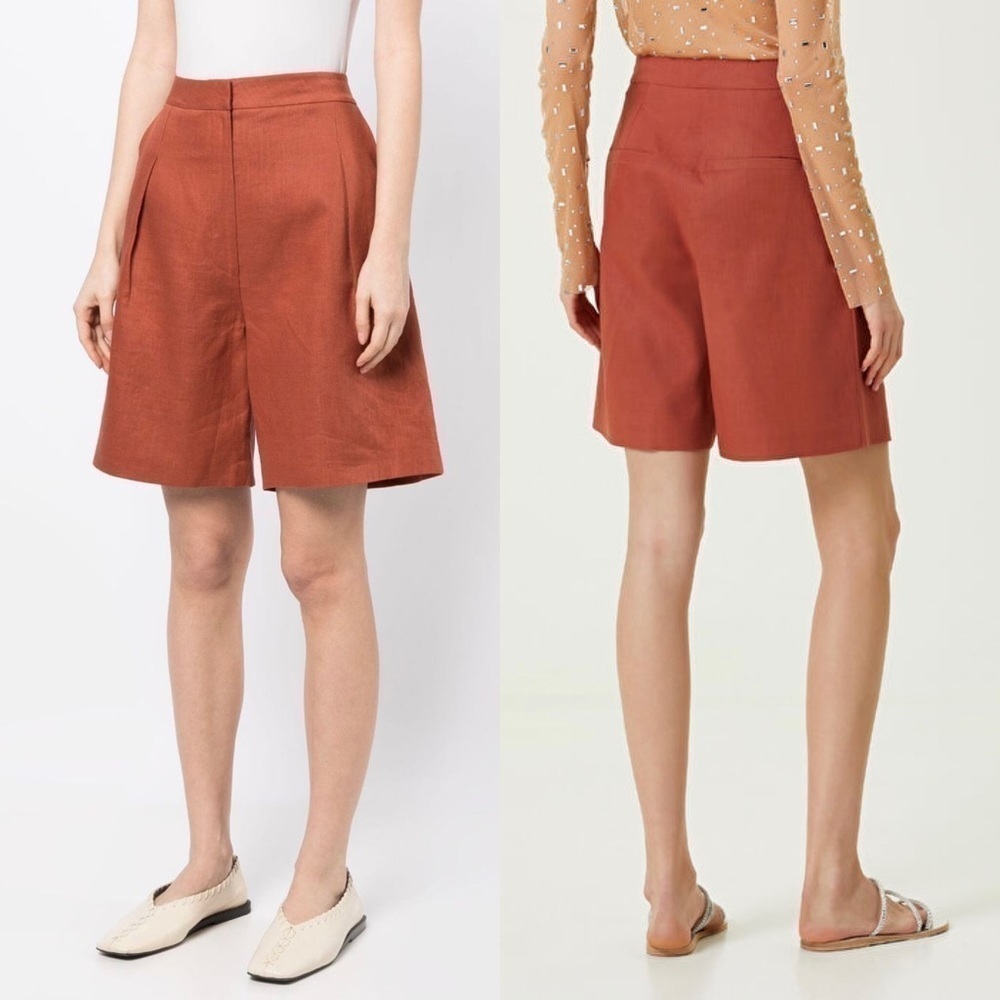 NWT ITMFL Linen Terracotta High Rise Press-Crease Pleated Wide Leg 8” Shorts S - Picture 5 of 14